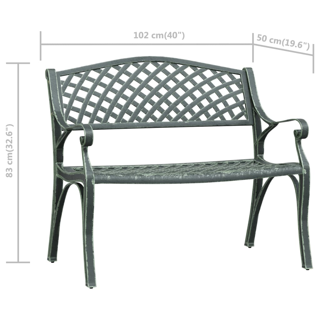 Hagebenk 102 cm støpt aluminium grønn