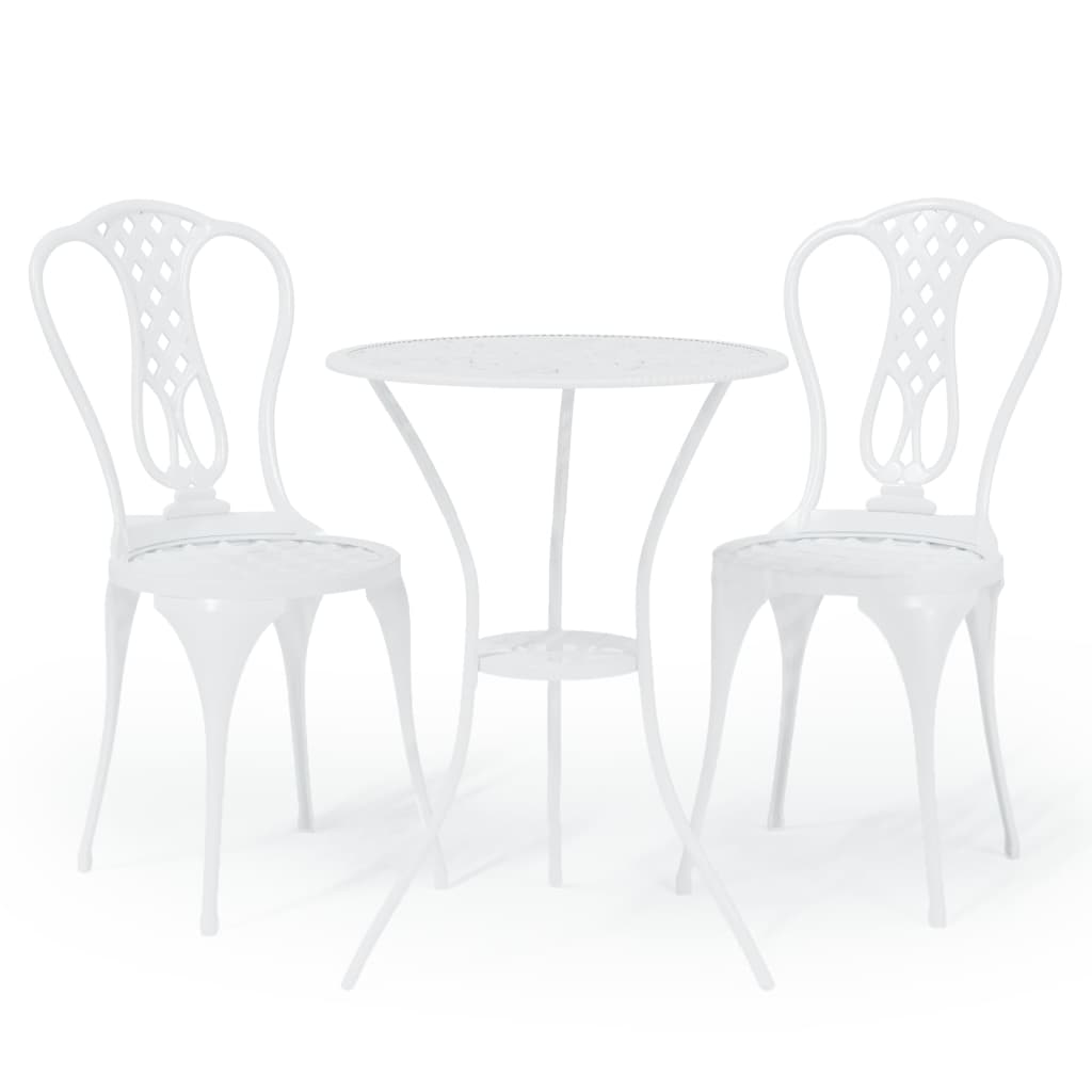 Bistrosett 3 deler støpt aluminium hvit