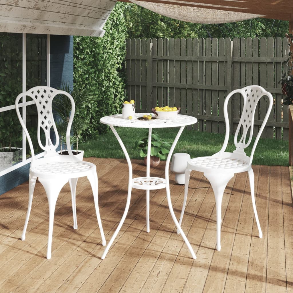 Bistrosett 3 deler støpt aluminium hvit