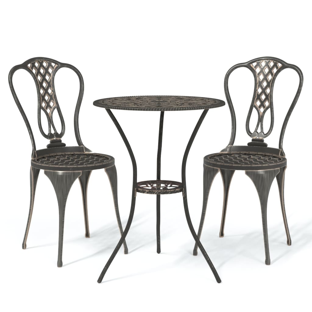 Bistrosett 3 deler støpt aluminium bronse