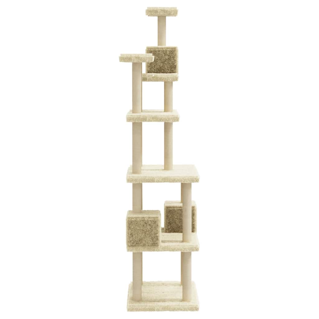 Kattetre med klorestolper i sisal kremhvit 188 cm