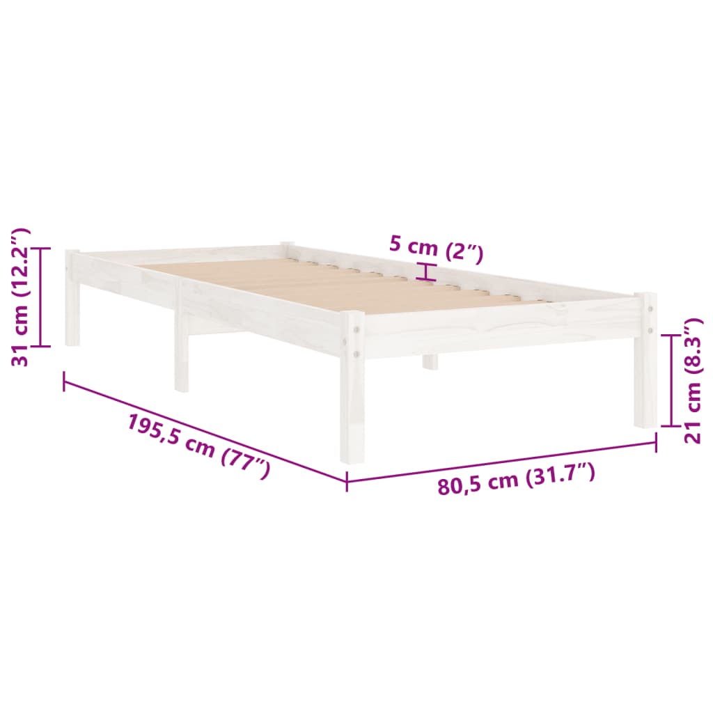 Sengeramme hvit heltre 75x190 cm Small Single