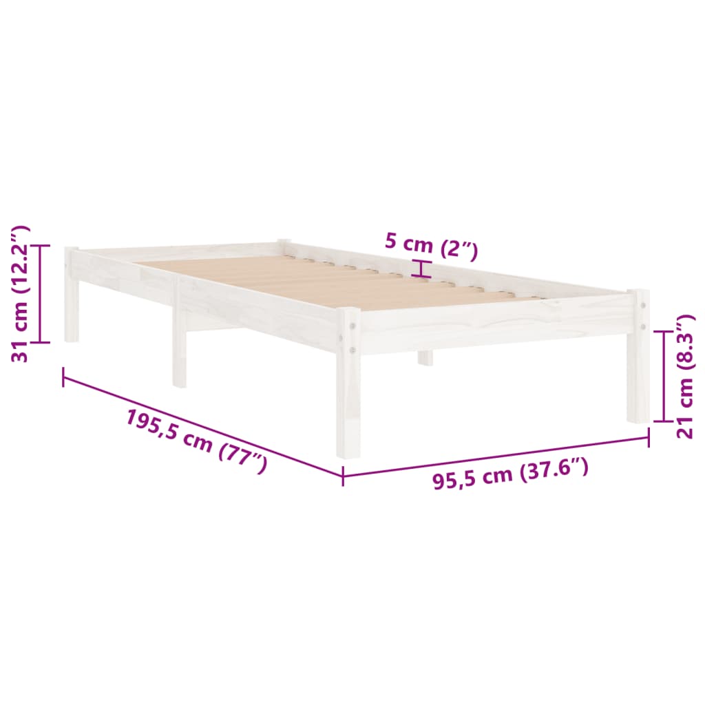 Sengeramme hvit heltre 90x190 cm Single