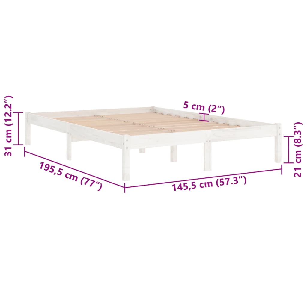 Sengeramme hvit heltre furu 140x190 cm