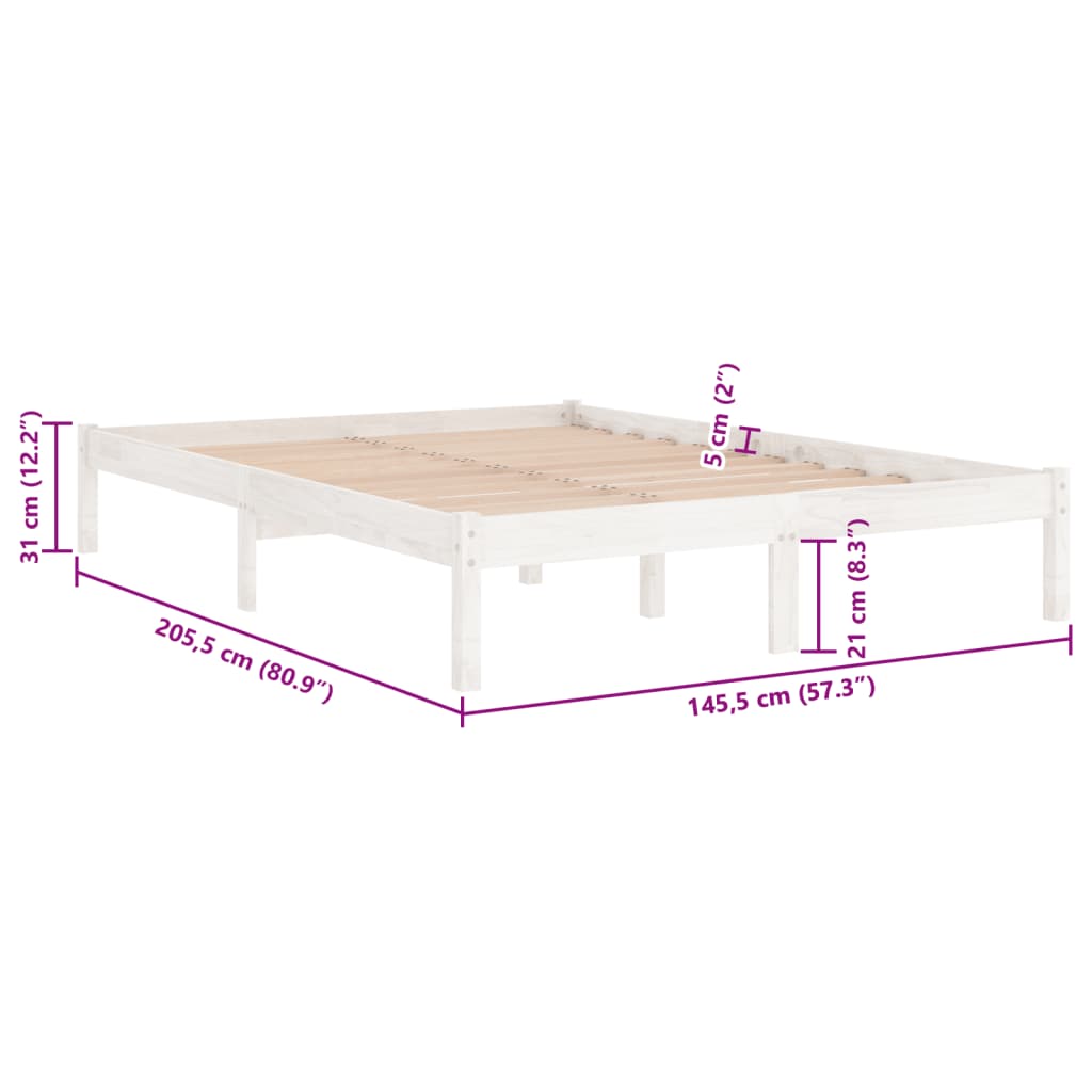 Sengeramme hvit heltre furu 140x200 cm