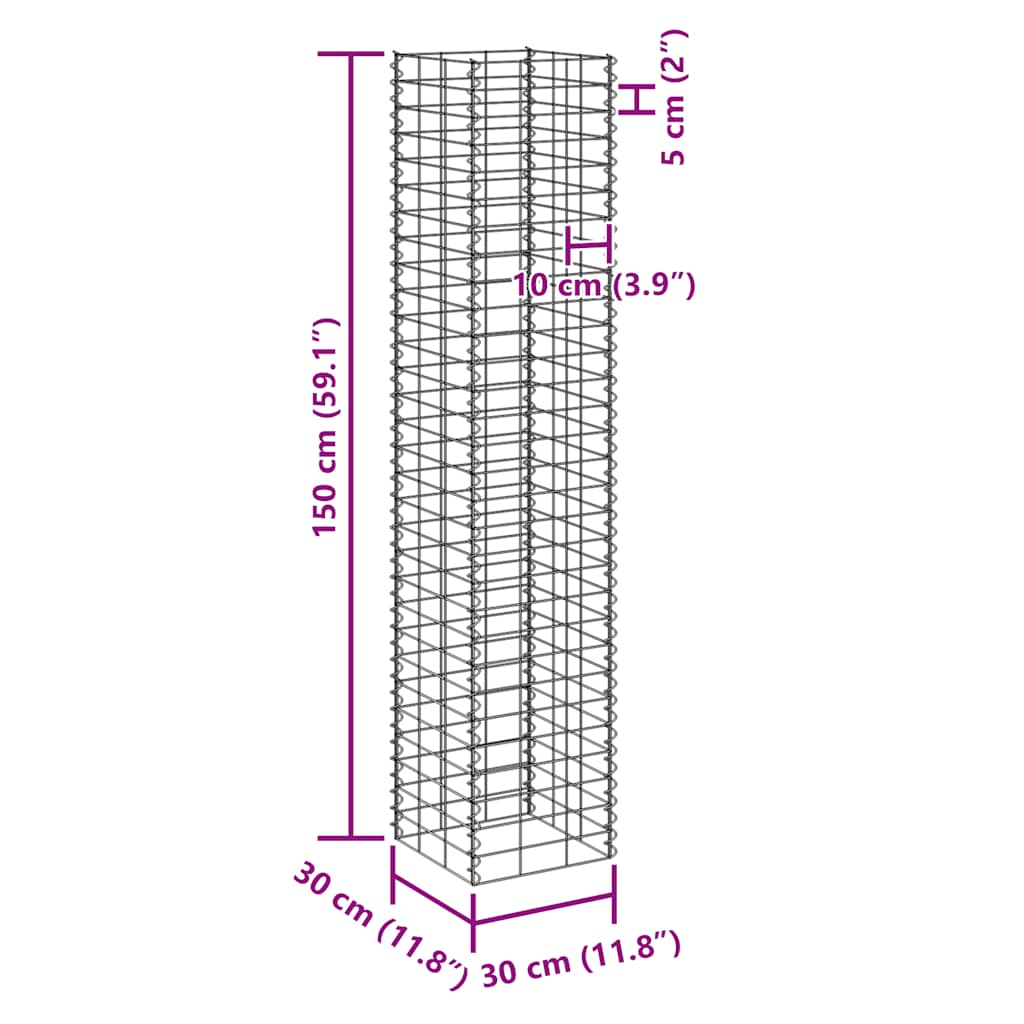 Gabion høybed 3 stk 30x30x150 cm jern vidaXL