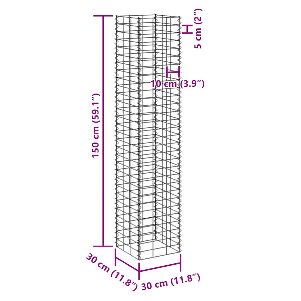 Gabion høybed 4 stk 30x30x50/100/150/200 cm jern vidaXL