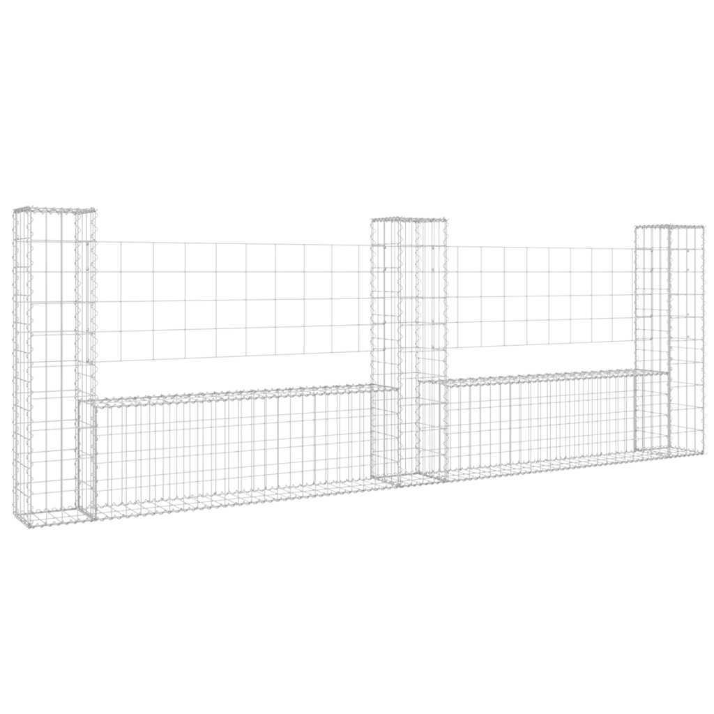 Gabionkurv u-formet med 3 stolper jern 260x20x100 cm vidaXL