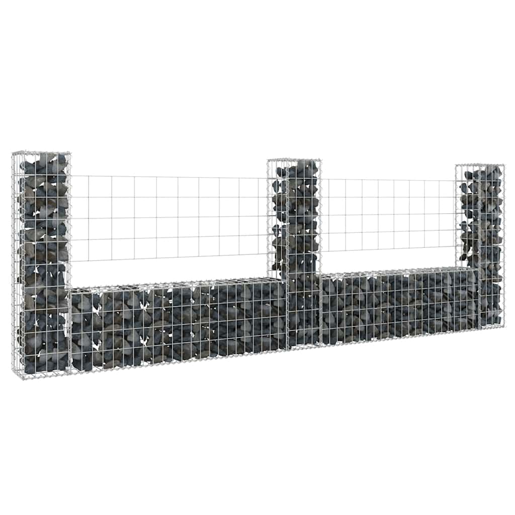 Gabionkurv u-formet med 3 stolper jern 260x20x100 cm vidaXL