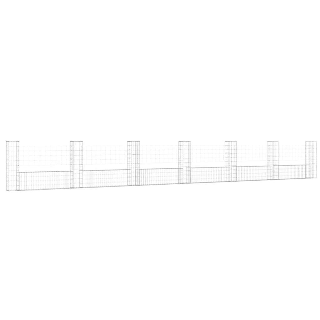 Gabionkurv u-formet med 7 stolper jern 740x20x100 cm