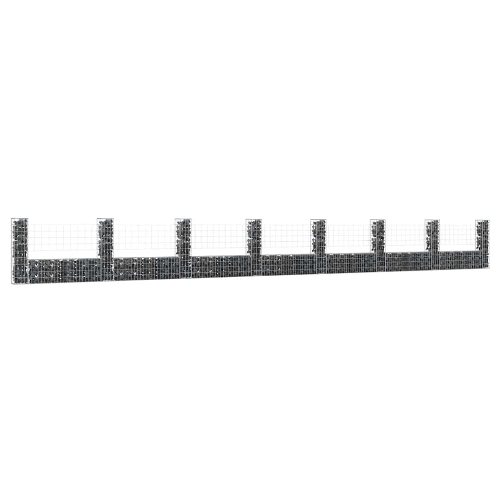 Gabionkurv u-formet med 8 stolper jern 860x20x100 cm vidaXL