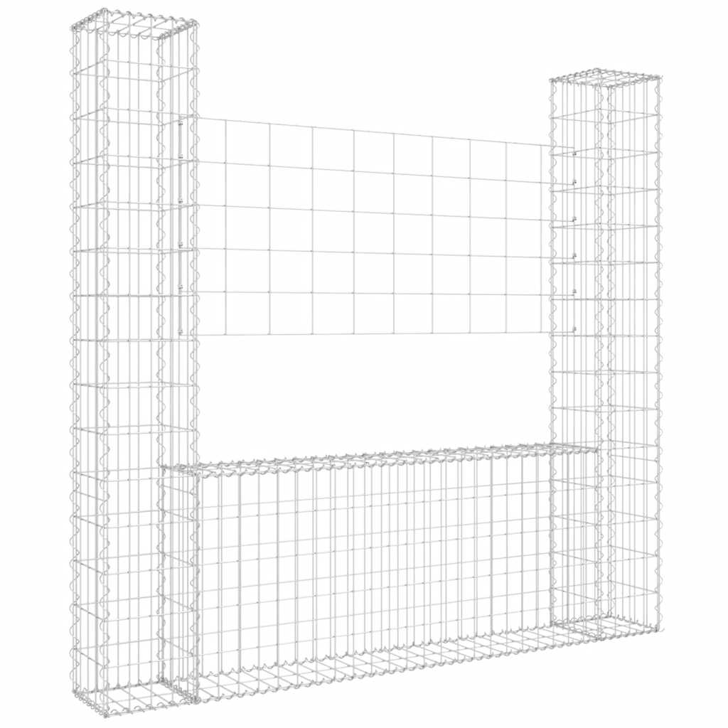 Gabionkurv u-formet med 2 stolper jern 140x20x150 cm