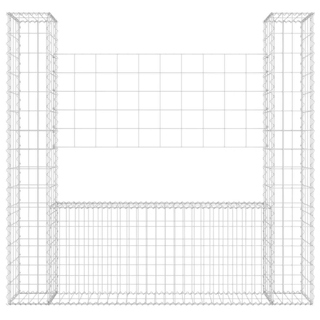 Gabionkurv u-formet med 2 stolper jern 140x20x150 cm