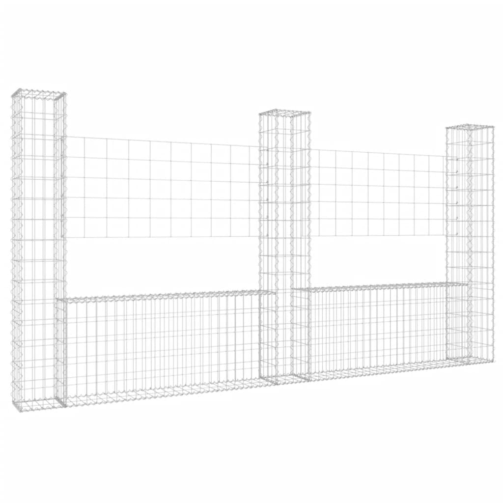 Gabionkurv u-formet med 3 stolper 260x20x150 cm jern