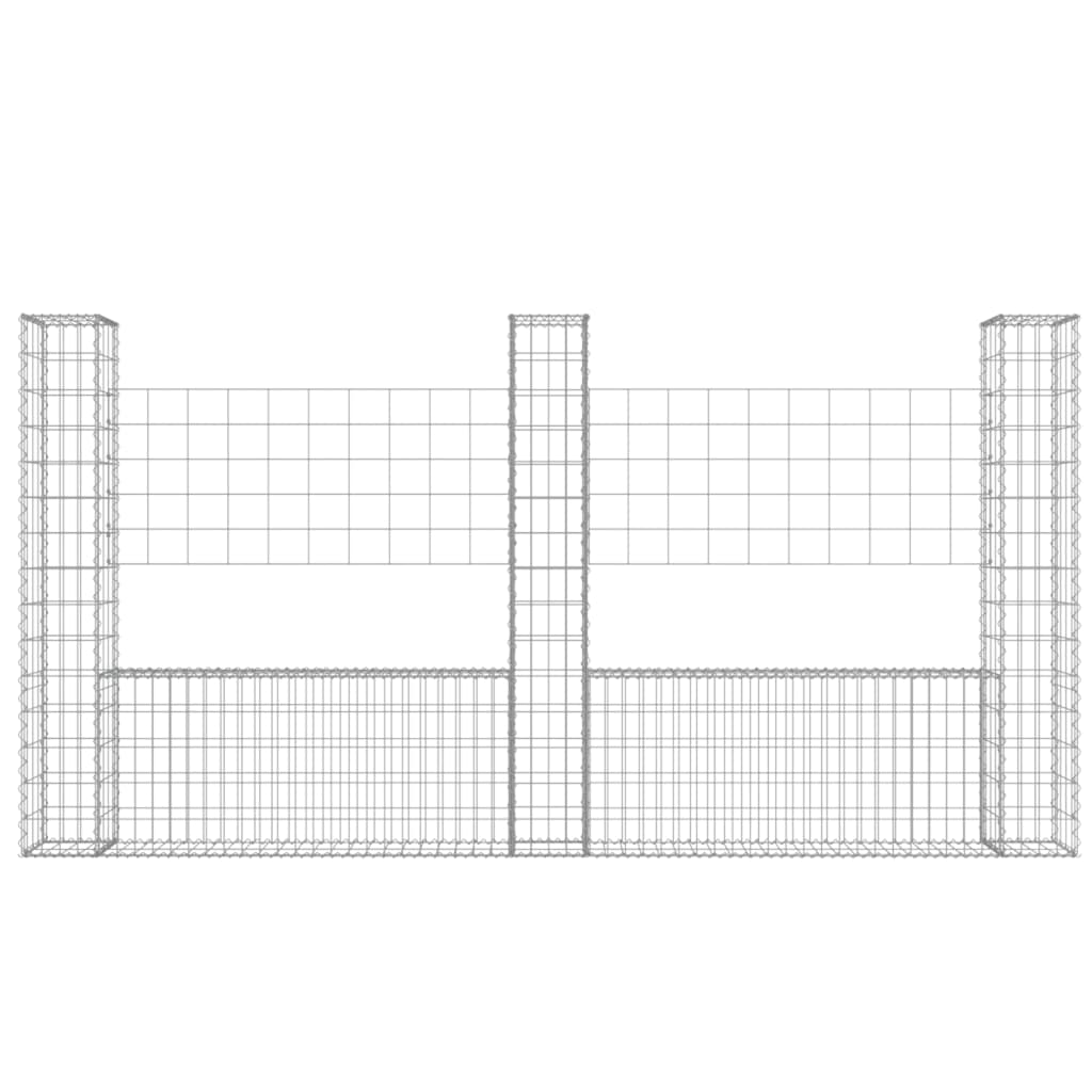 Gabionkurv u-formet med 3 stolper 260x20x150 cm jern
