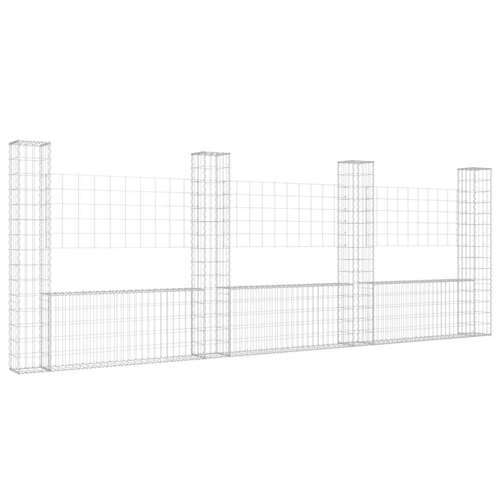 Gabionkurv u-formet med 4 stolper 380x20x150 cm jern vidaXL