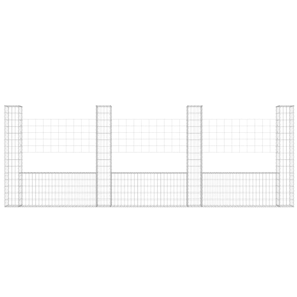 Gabionkurv u-formet med 4 stolper 380x20x150 cm jern vidaXL