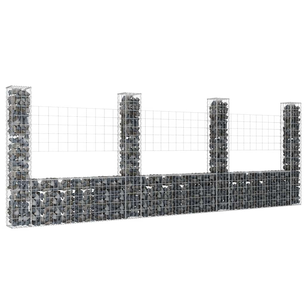 Gabionkurv u-formet med 4 stolper 380x20x150 cm jern vidaXL