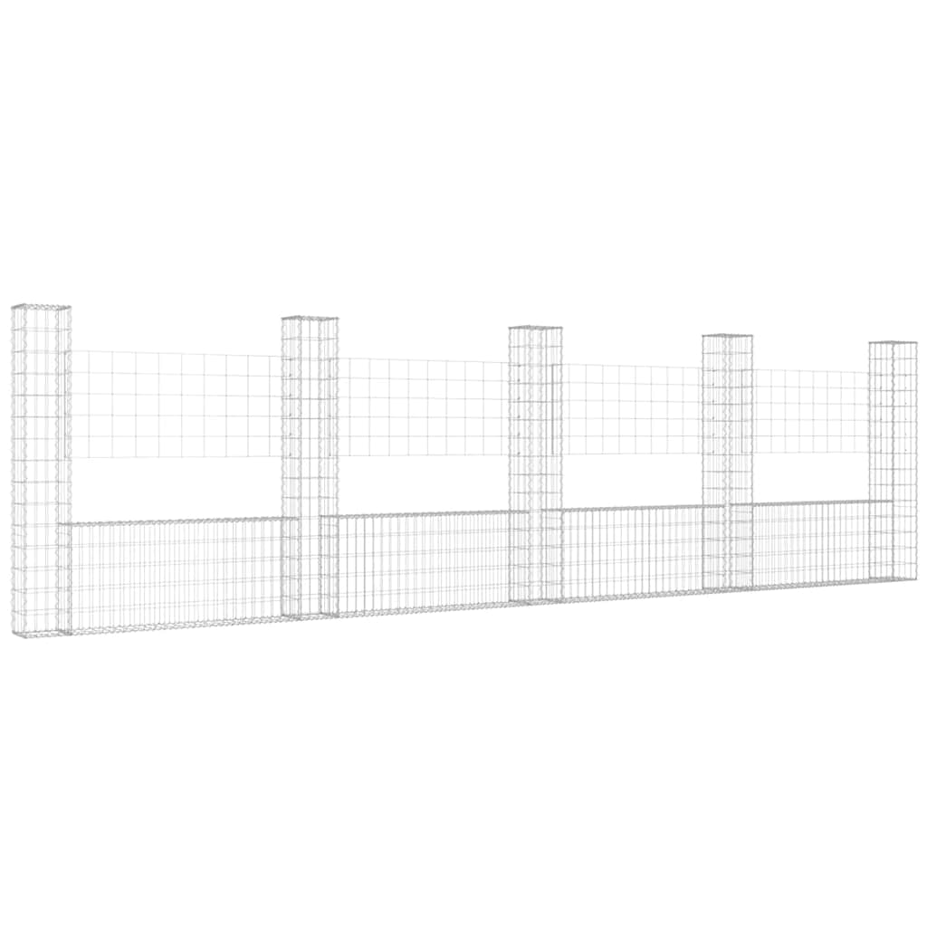 Gabionkurv u-formet med 5 stolper 500x20x150 cm jern vidaXL
