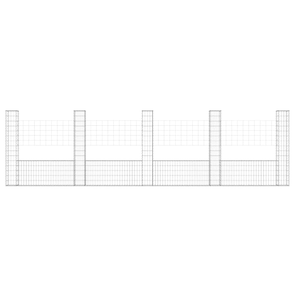 Gabionkurv u-formet med 5 stolper 500x20x150 cm jern vidaXL