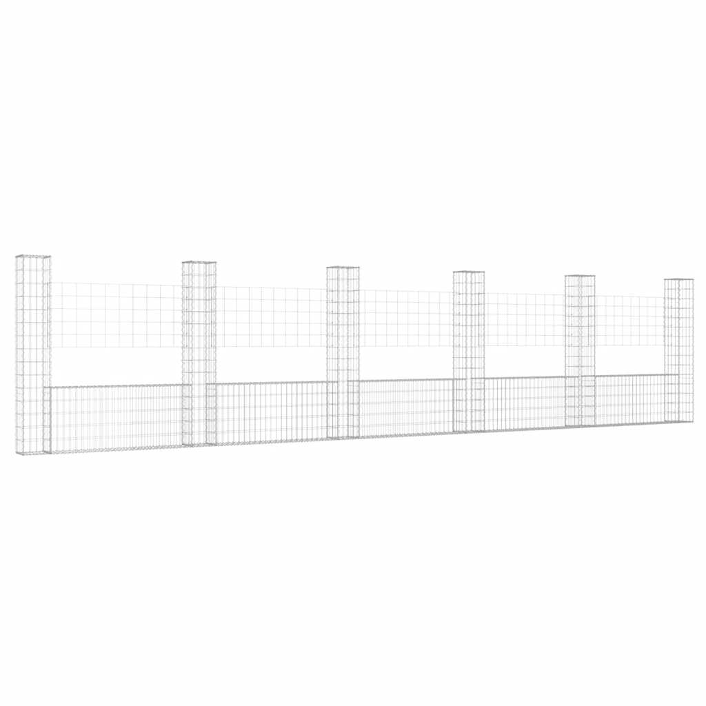 Gabionkurv u-formet med 6 stolper 620x20x150 cm jern