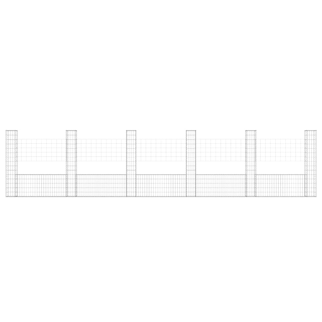 Gabionkurv u-formet med 6 stolper 620x20x150 cm jern