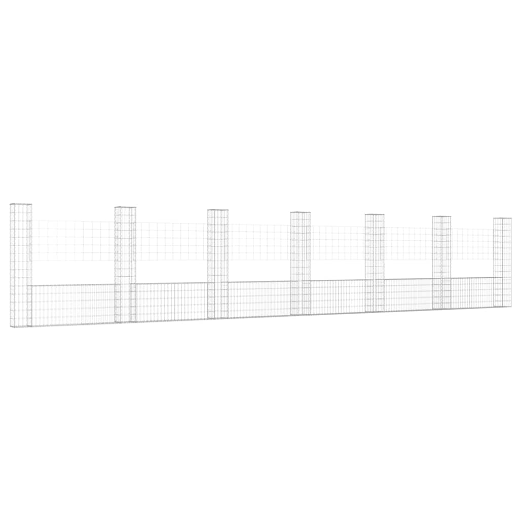 Gabionkurv u-formet med 7 stolper jern 740x20x150 cm