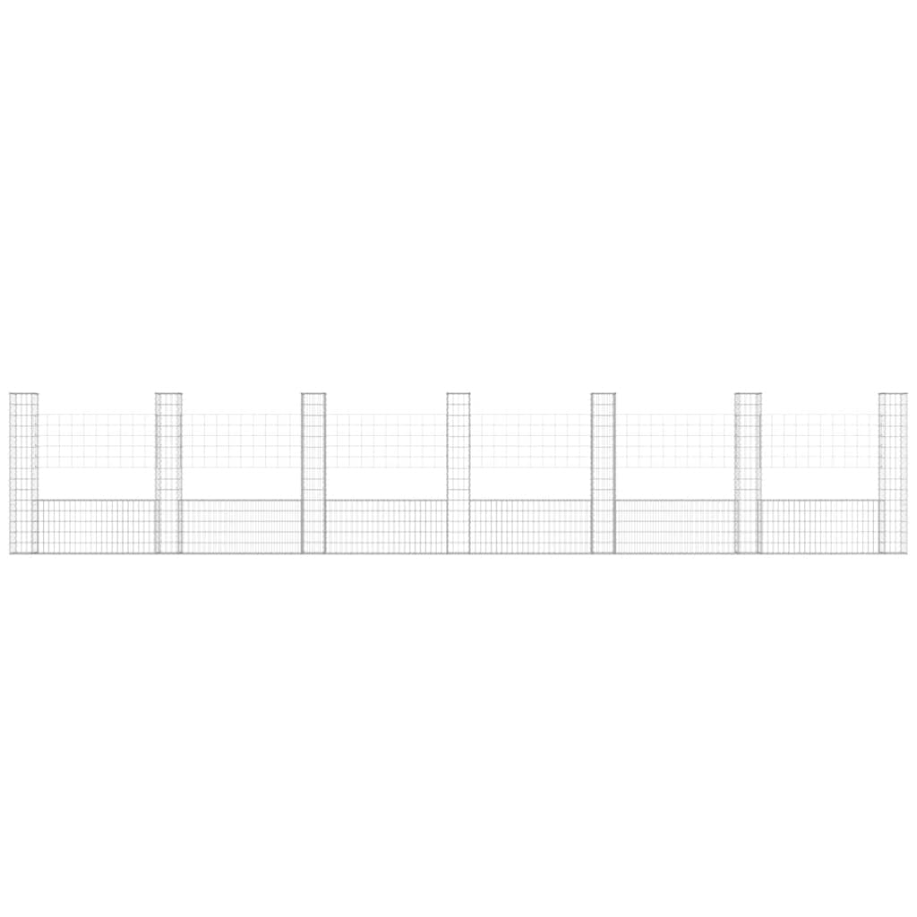 Gabionkurv u-formet med 7 stolper jern 740x20x150 cm