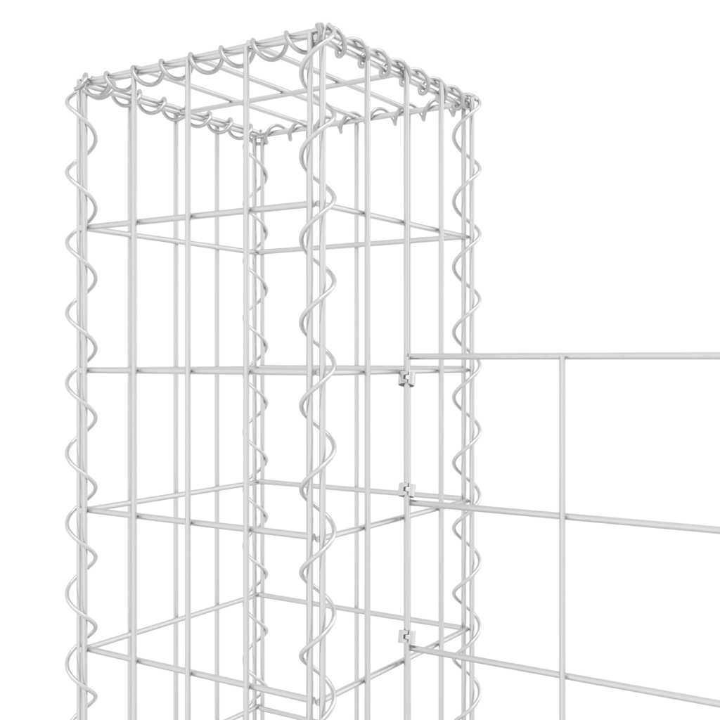 Gabionkurv u-formet med 7 stolper jern 740x20x150 cm