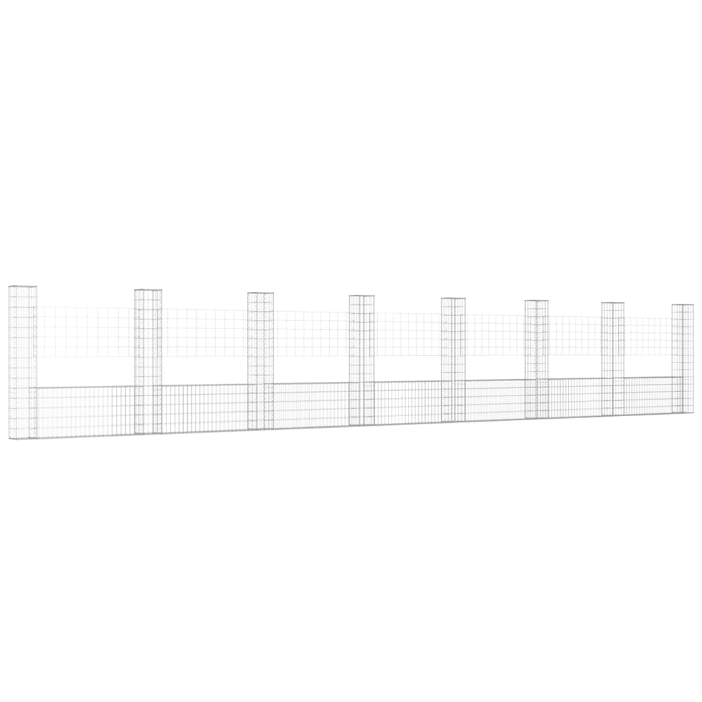 Gabionkurv u-formet med 8 stolper jern 860x20x150 cm
