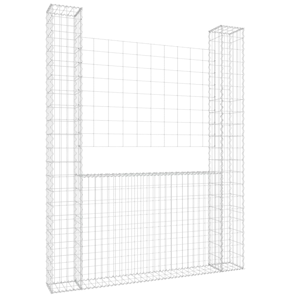 Gabionkurv u-formet med 2 stolper jern 140x20x200 cm