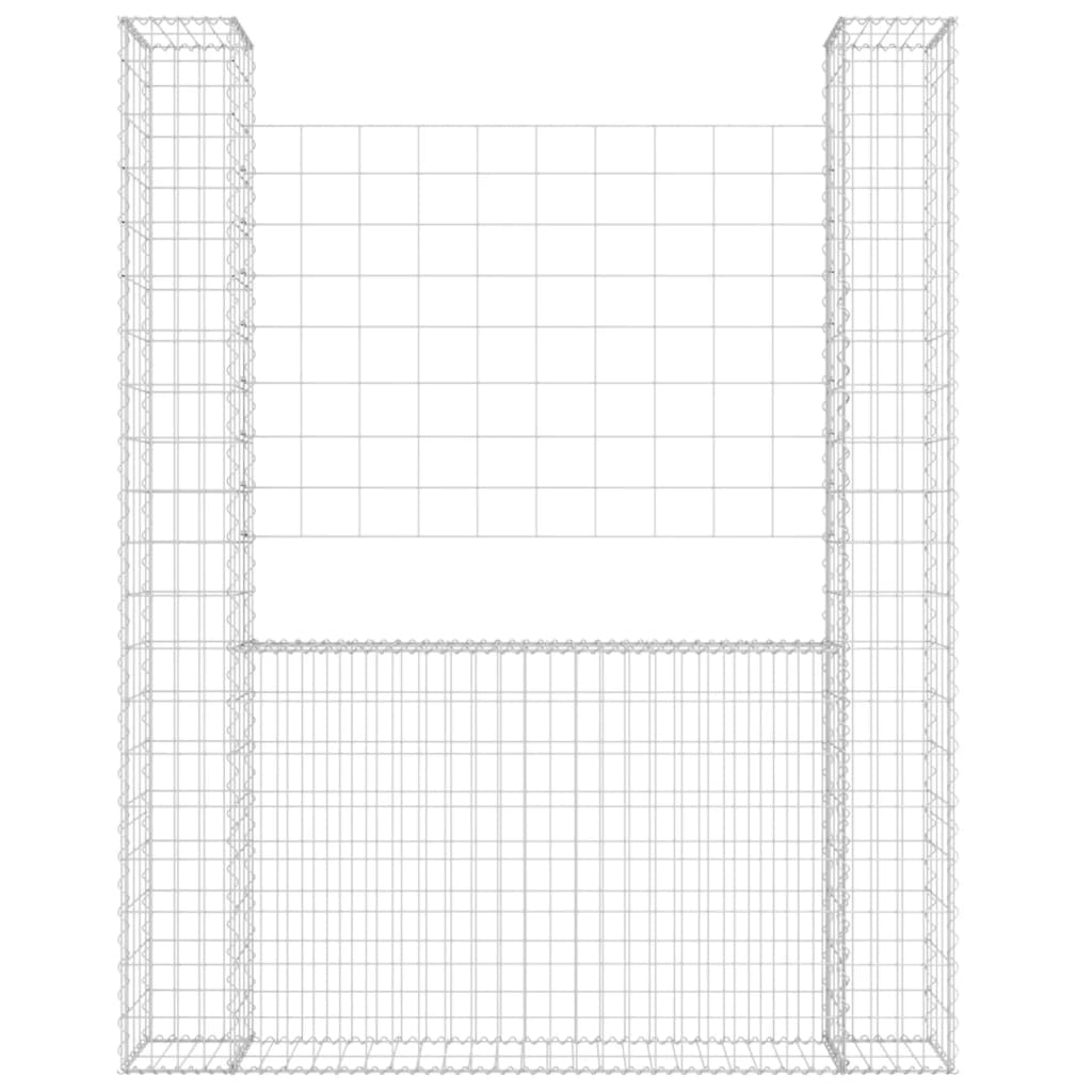 Gabionkurv u-formet med 2 stolper jern 140x20x200 cm