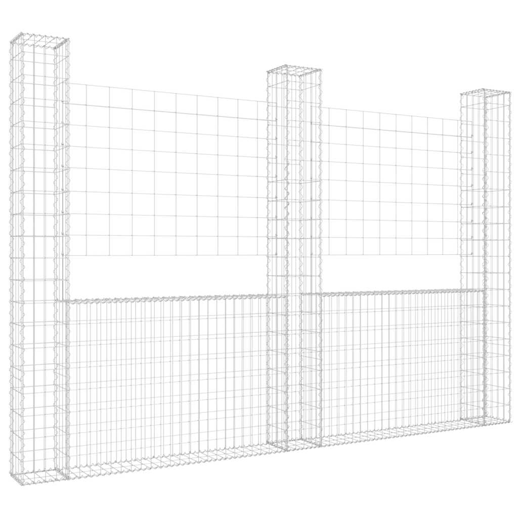Gabionkurv u-formet med 3 stolper jern 260x20x200 cm vidaXL