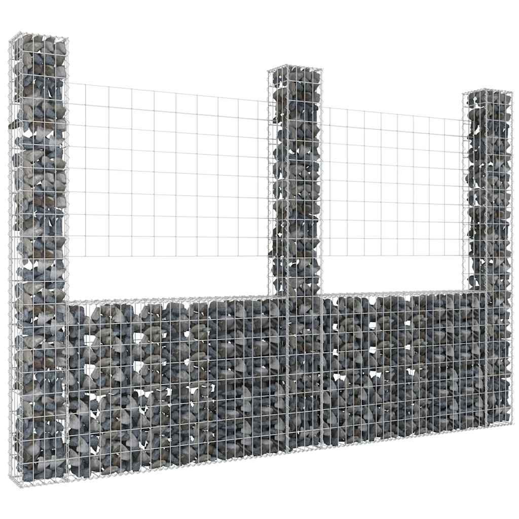 Gabionkurv u-formet med 3 stolper jern 260x20x200 cm vidaXL