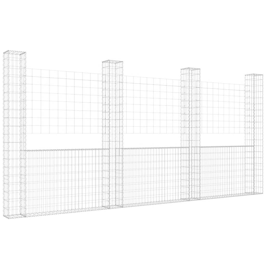Gabionkurv u-formet med 4 stolper jern 380x20x200 cm vidaXL
