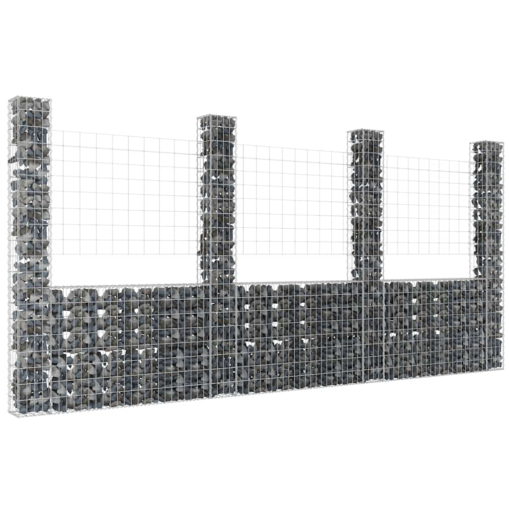 Gabionkurv u-formet med 4 stolper jern 380x20x200 cm vidaXL