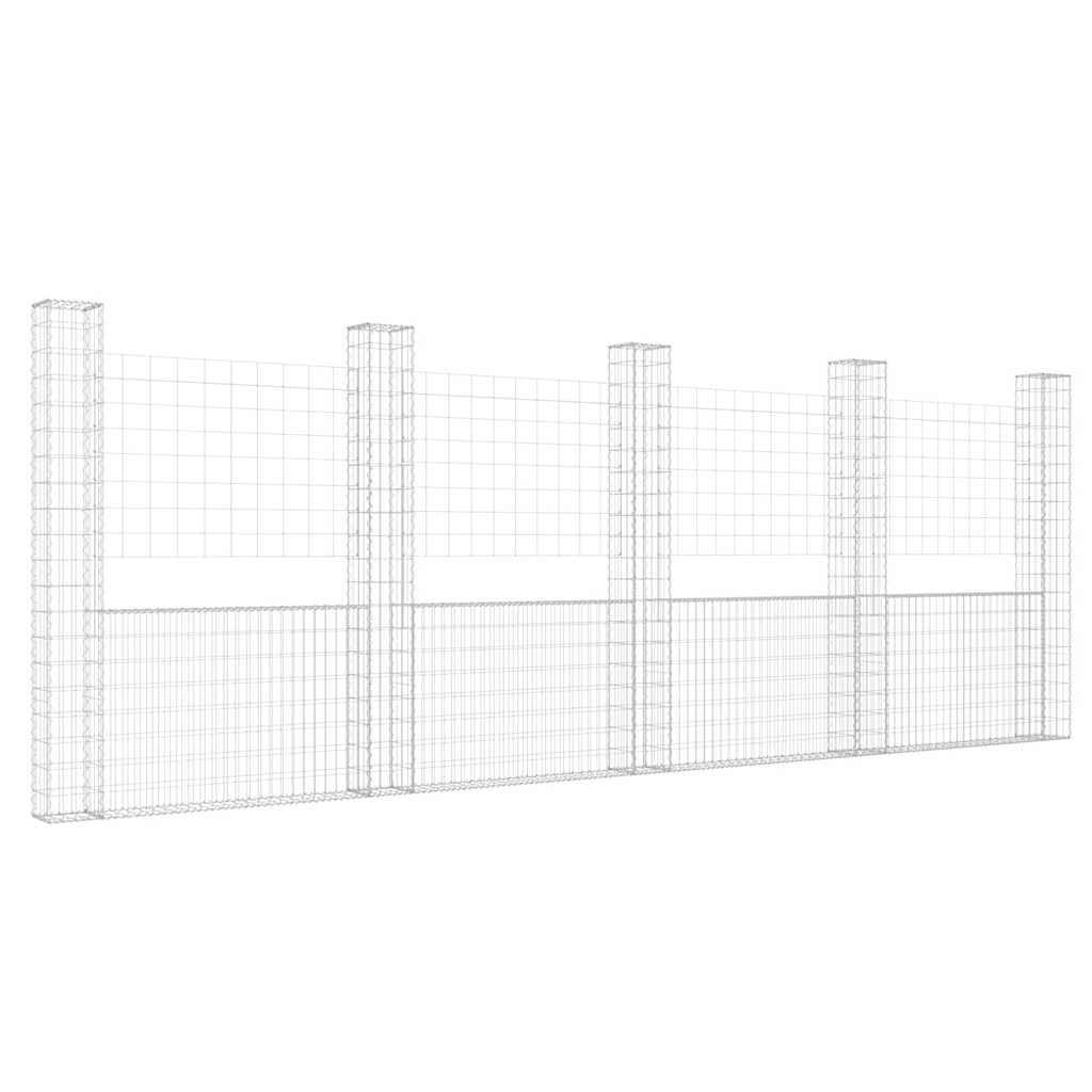 Gabionkurv u-formet med 5 stolper jern 500x20x200 cm