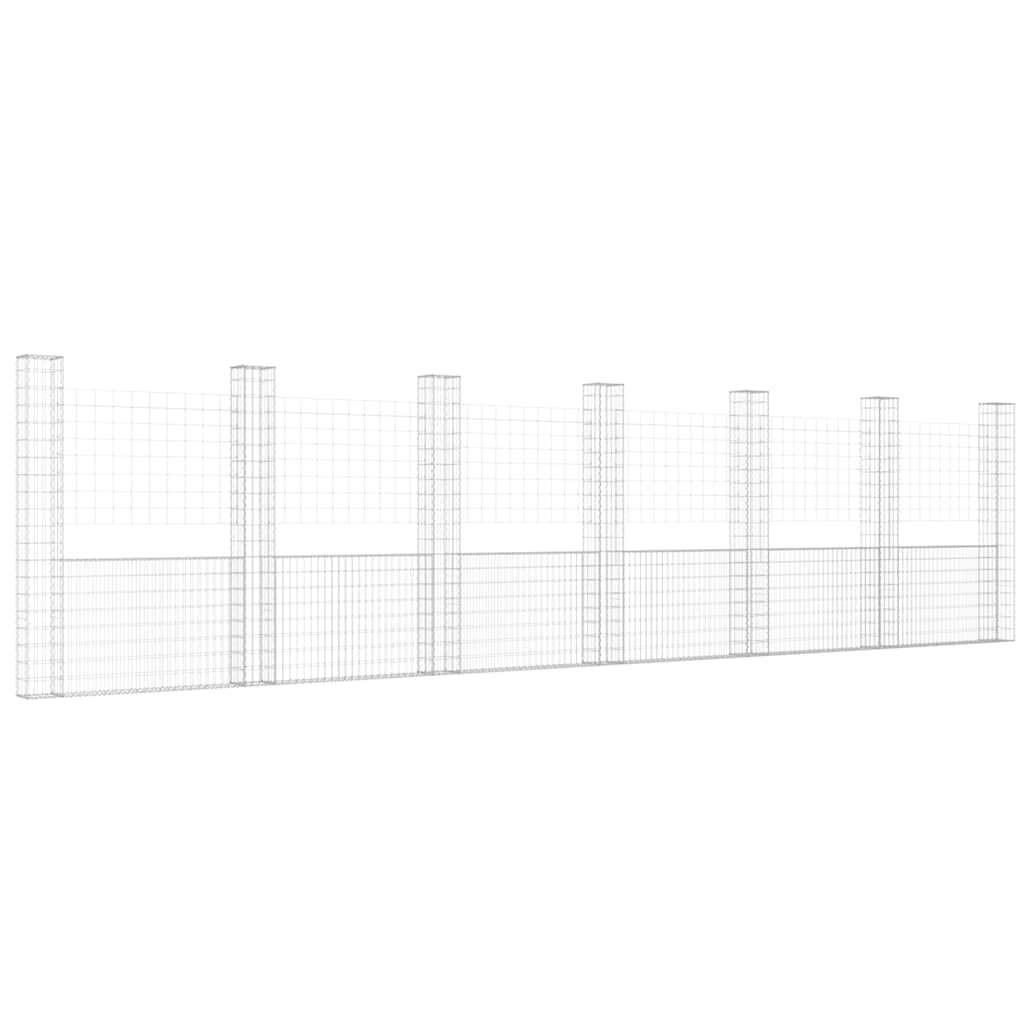 Gabionkurv u-formet med 7 stolper jern 740x20x200 cm