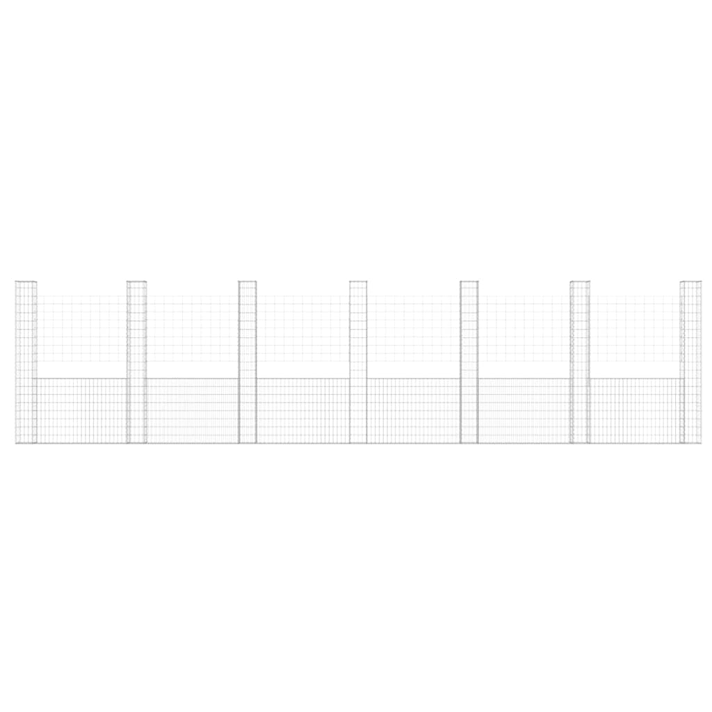 Gabionkurv u-formet med 7 stolper jern 740x20x200 cm
