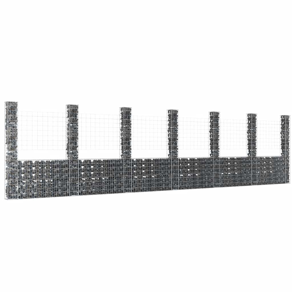 Gabionkurv u-formet med 7 stolper jern 740x20x200 cm