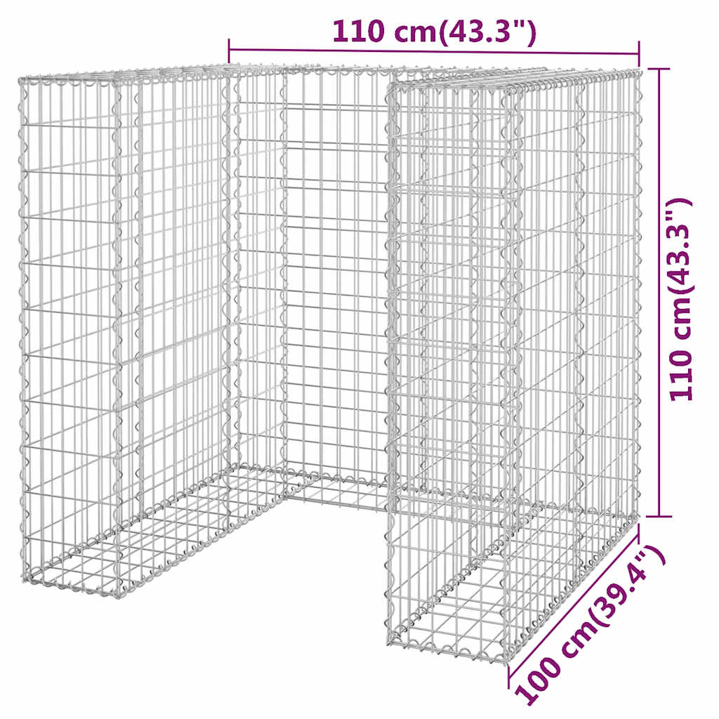 Gabion for søppeldunkskur galvanisert stål 110x100x110 cm