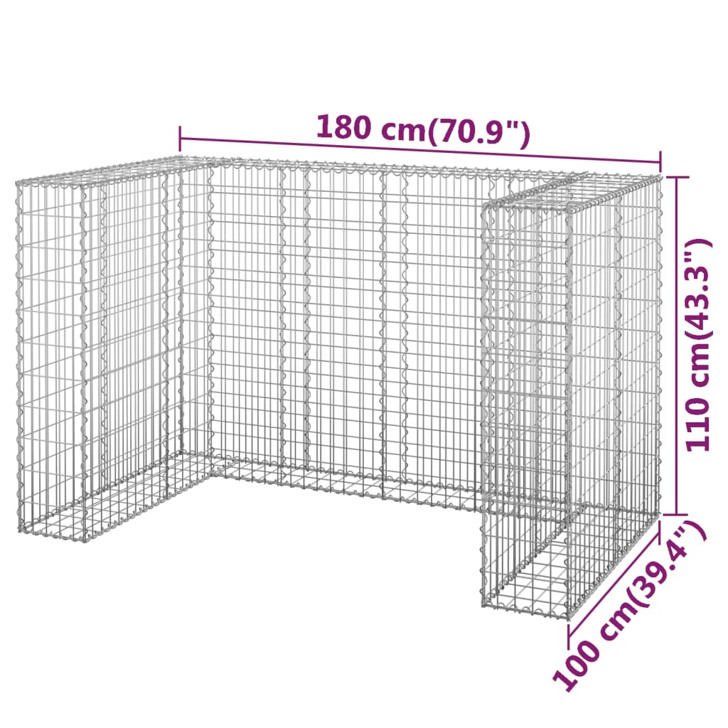 Gabion for søppeldunkskur galvanisert stål 180x100x110 cm