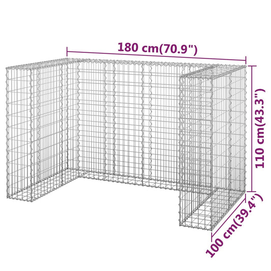 Gabion for søppeldunkskur galvanisert stål 180x100x110 cm