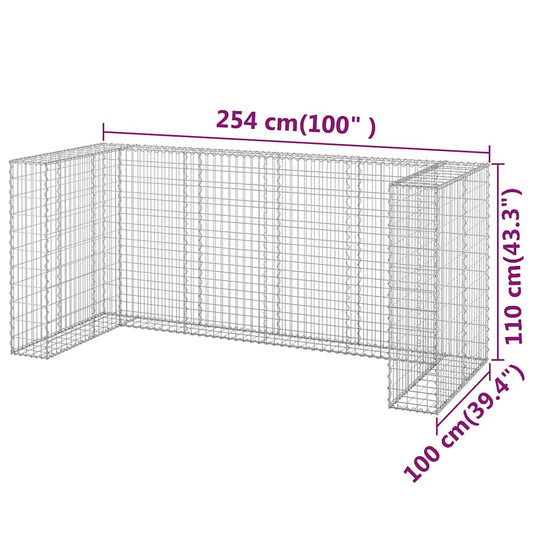 Gabion for søppeldunkskur galvanisert stål 254x100x110 cm