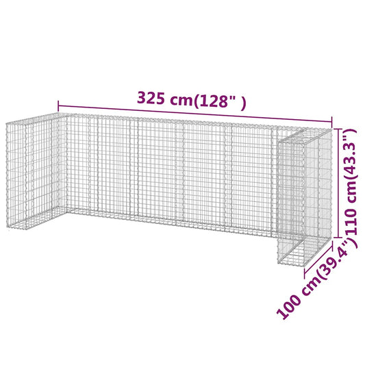 Gabion for søppeldunkskur galvanisert stål 325x100x110 cm