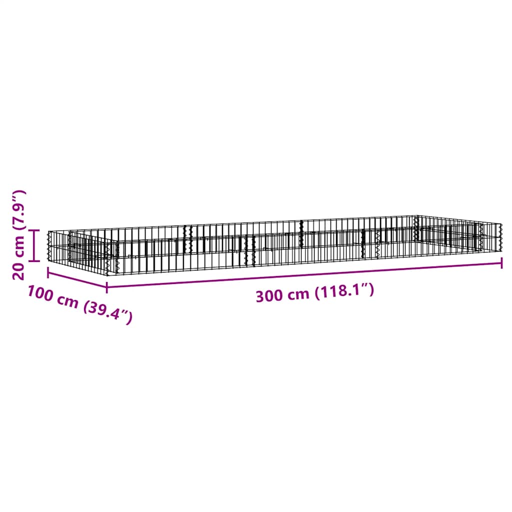 Gabion høybed galvanisert stål 300x100x20 cm vidaXL