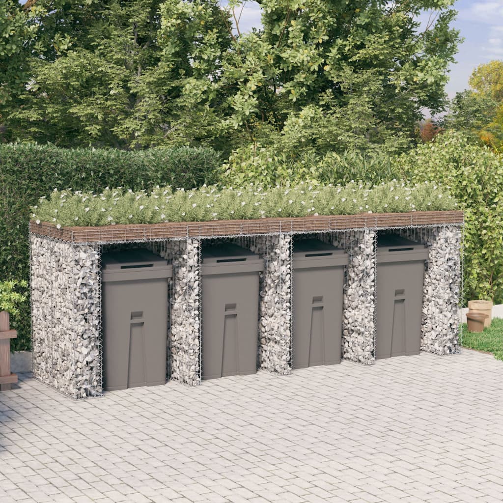 Gabionvegg for søppelkasse 350x91x120 cm galvanisert jern vidaXL