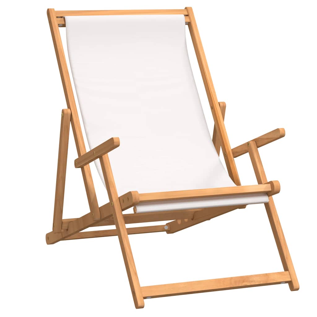 Sammenleggbar strandstol heltre teak kremhvit vidaXL