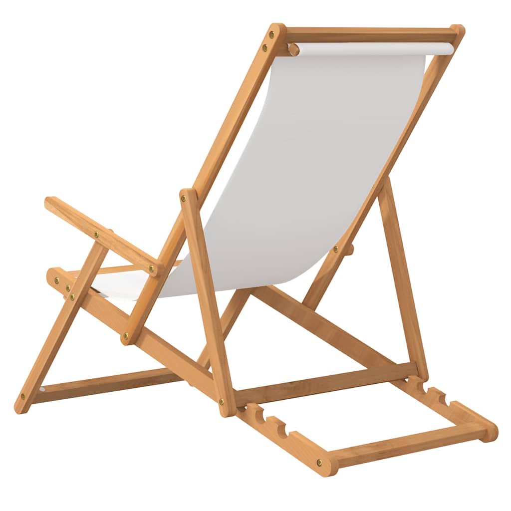 Sammenleggbar strandstol heltre teak kremhvit vidaXL