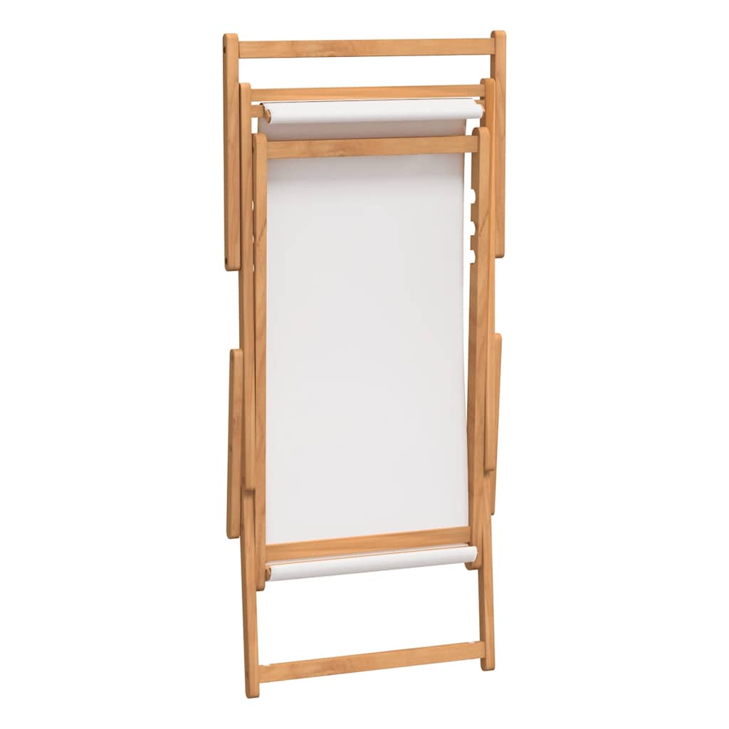 Sammenleggbar strandstol heltre teak kremhvit vidaXL